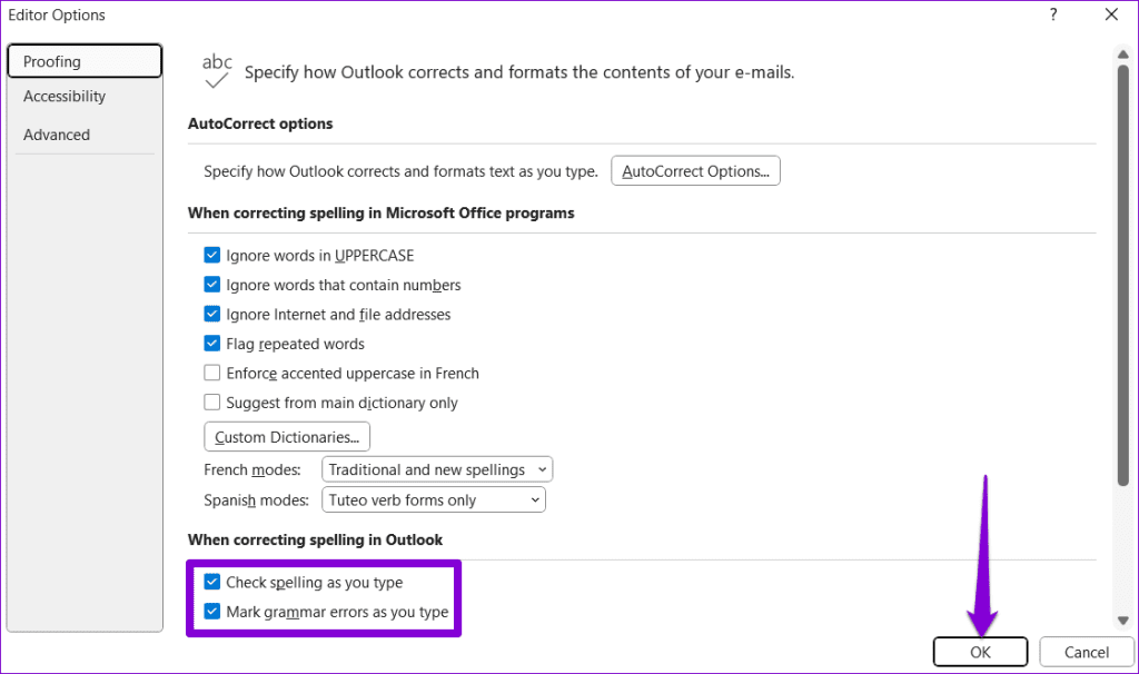 AutoCorrect Settings in Outlook