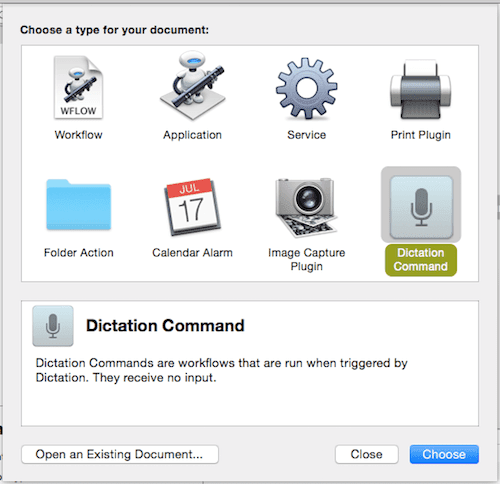 Automator Dictation Command