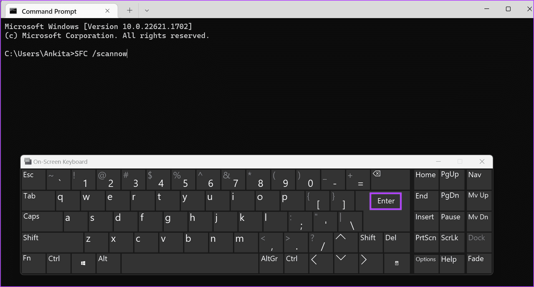 Click on the Enter key