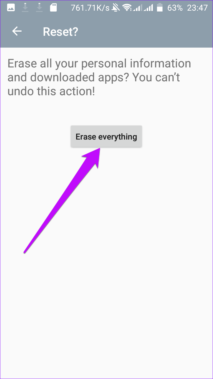 Backup and reset erase everything