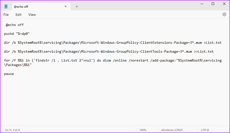 example of a batch file