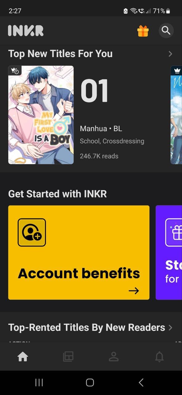 INKR Comics app homepage