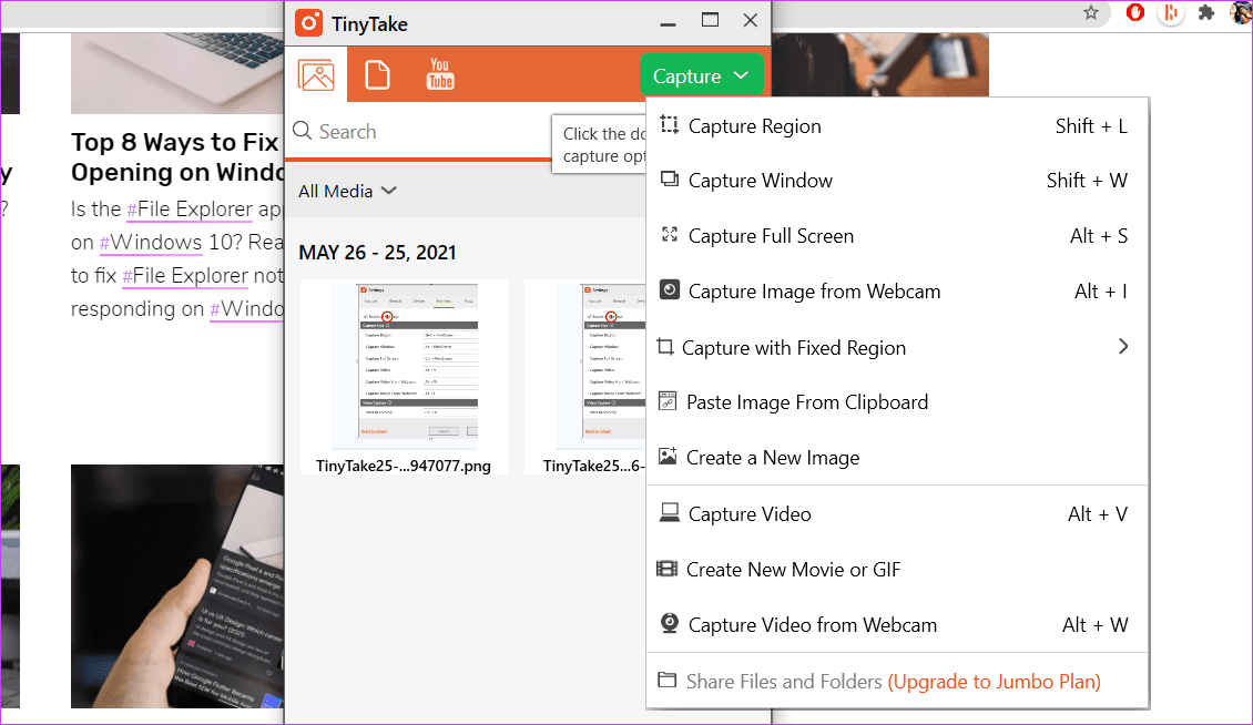 Best Screen Capture Software for Windows 10 tinytake2