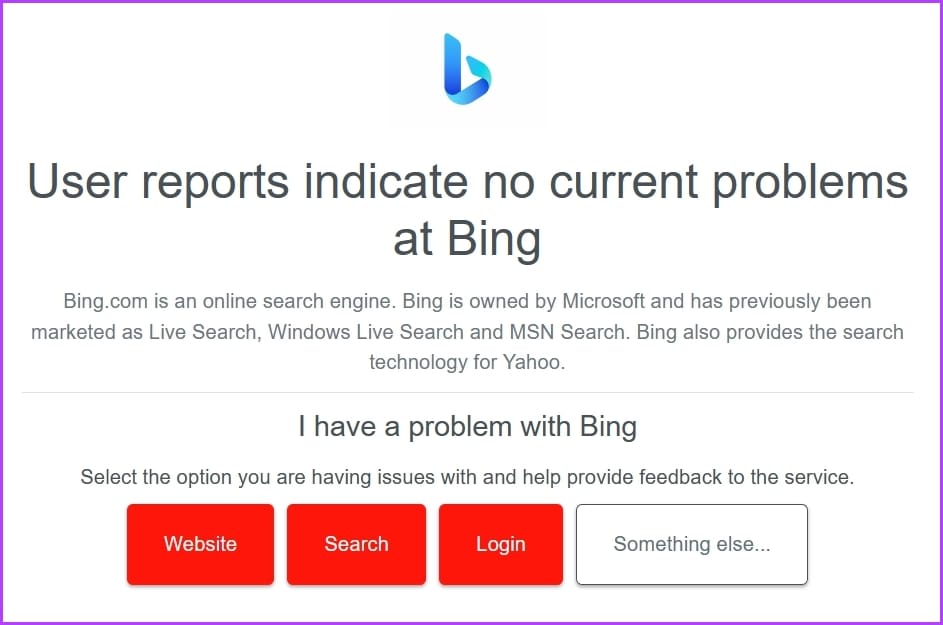 Bing result in downdetector