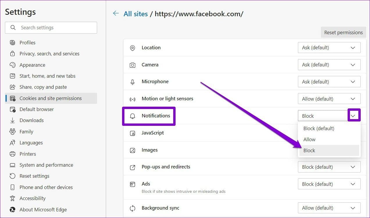 Block Notification for Specific Website on Edge