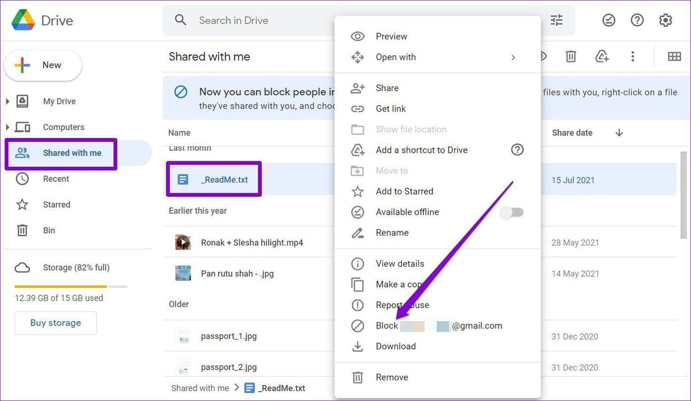 Block Someone on Google Drive PC