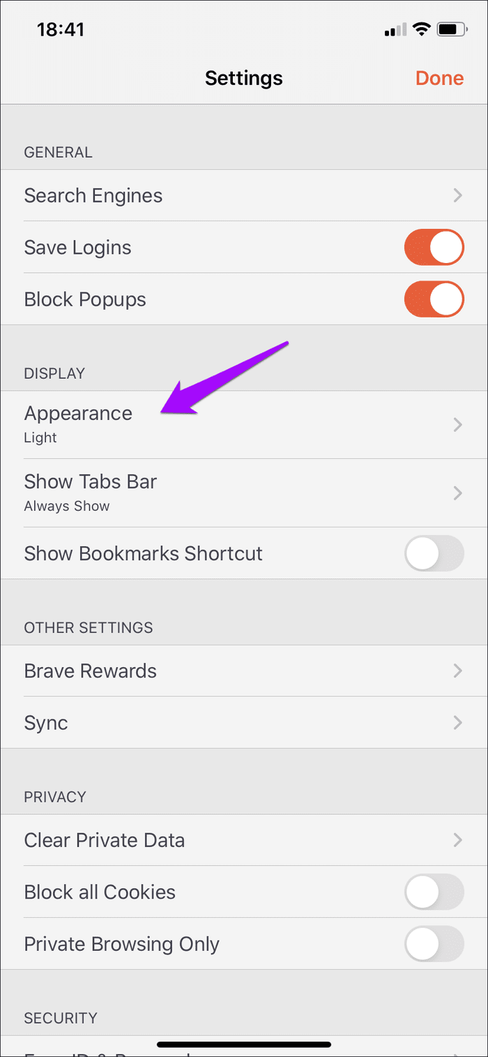 Brave Iphone Ipad Enable Disable Dark Mode 6