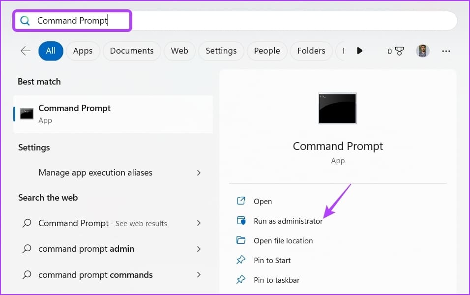 CMD command in Start Menu