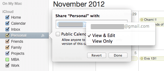 Calendars Sharing Email