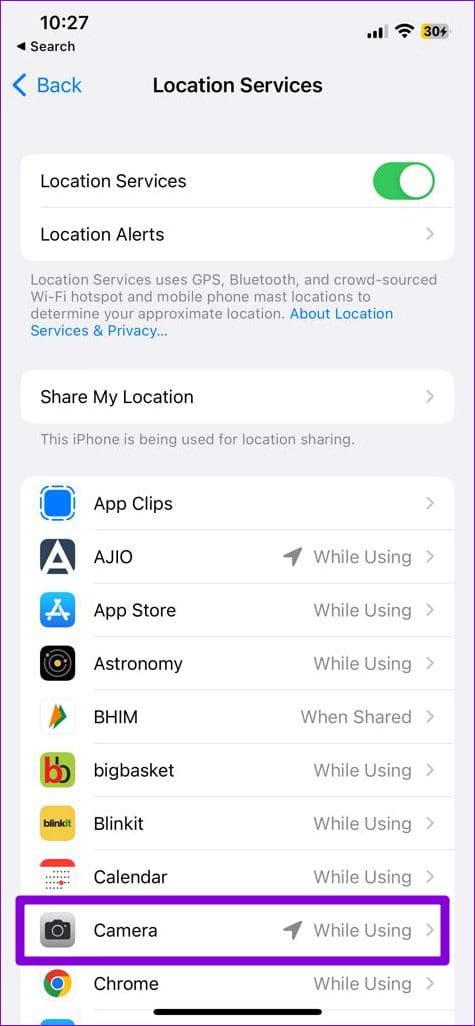 Camera Permission on iPhone