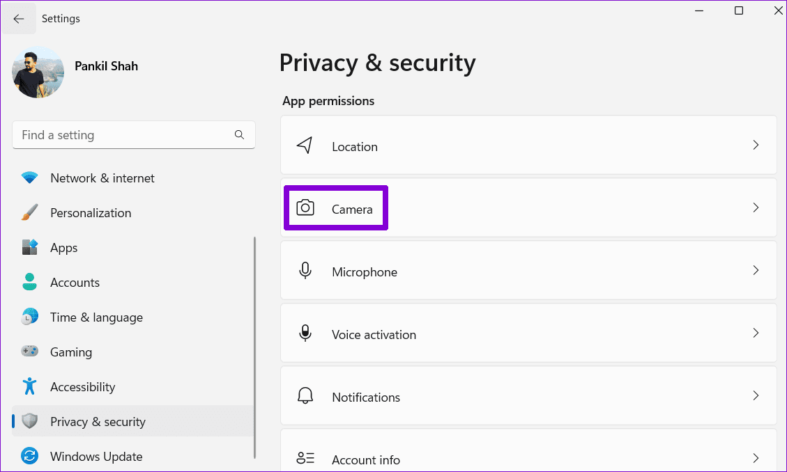 Camera Privacy Settings