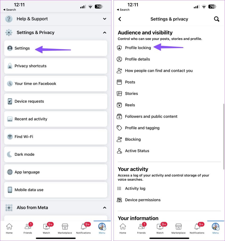Profile locking on Facebook