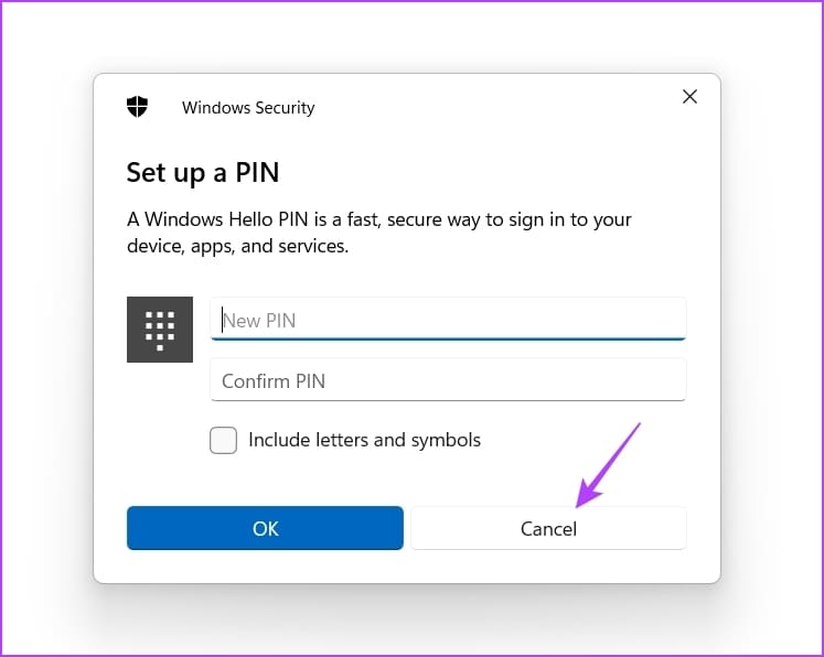 Cancel Button for PIN removal