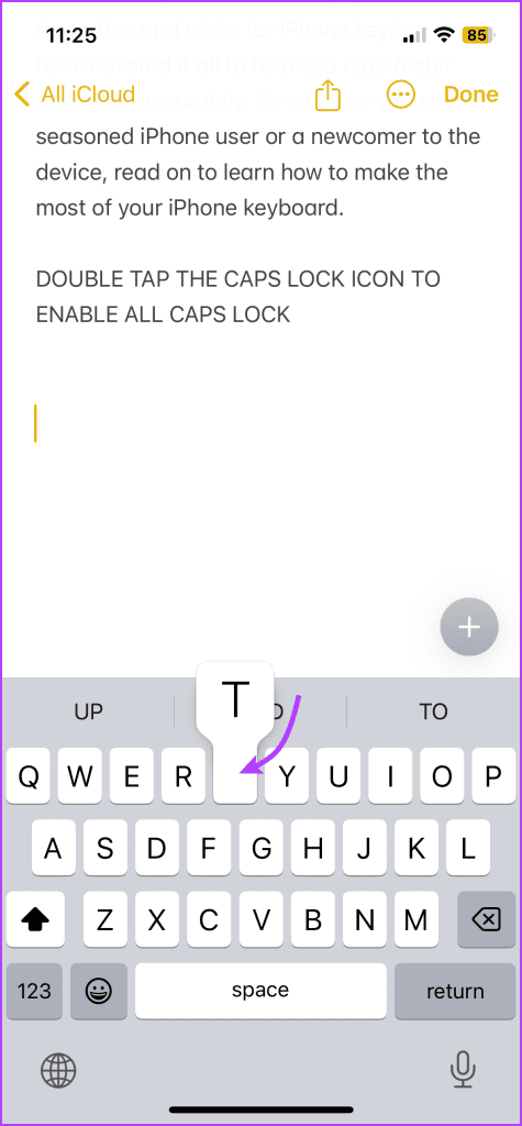 Capitalize letters on iPhone