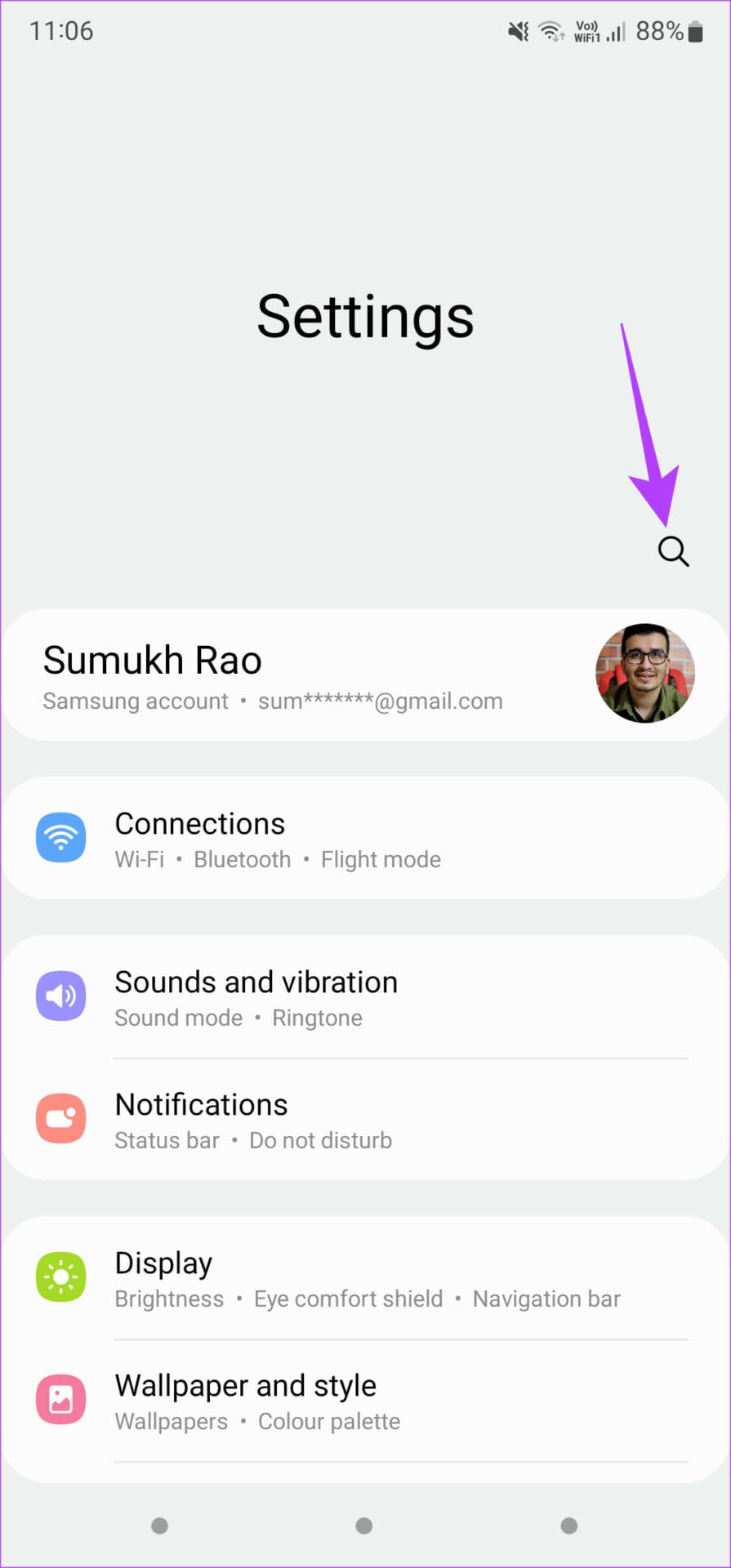 Search bar in settings