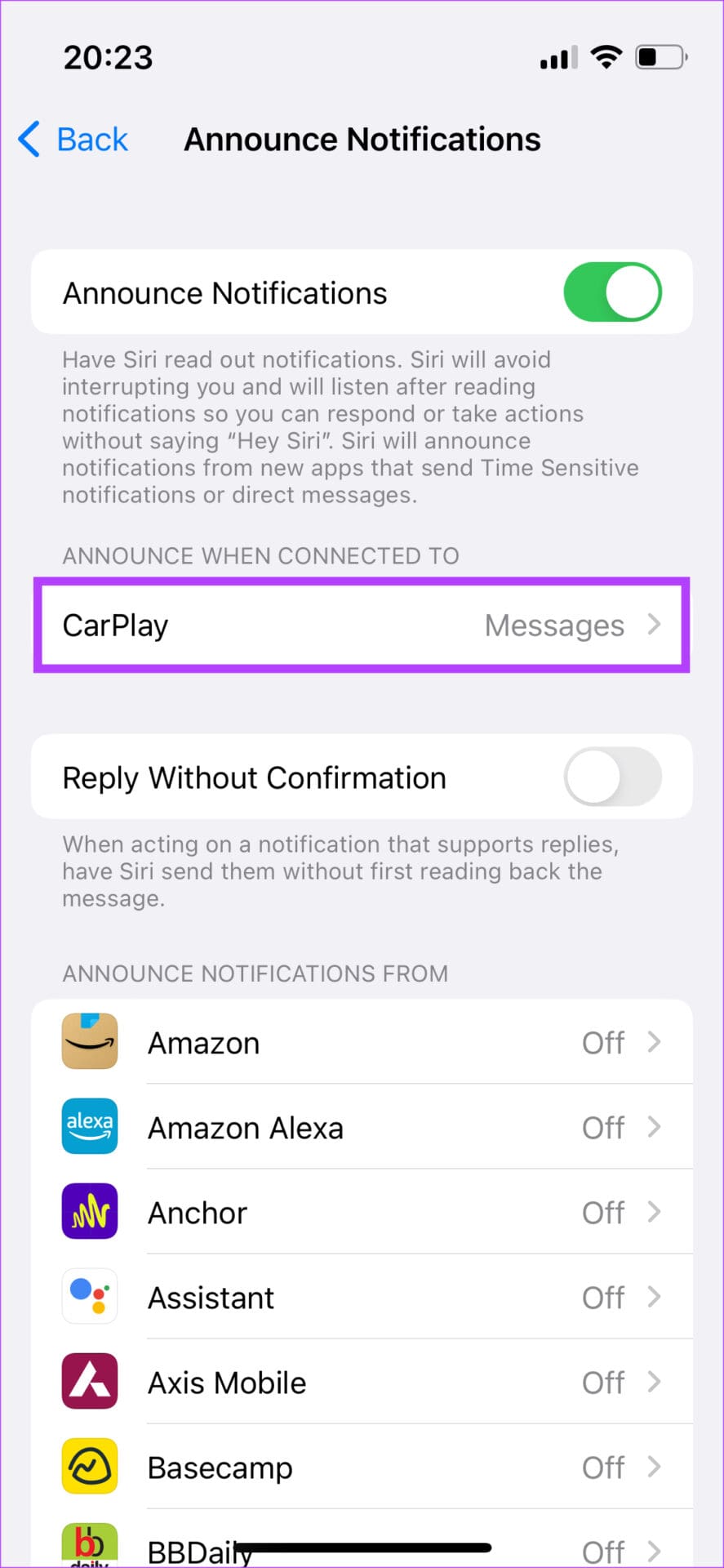 iPhone carplay settings