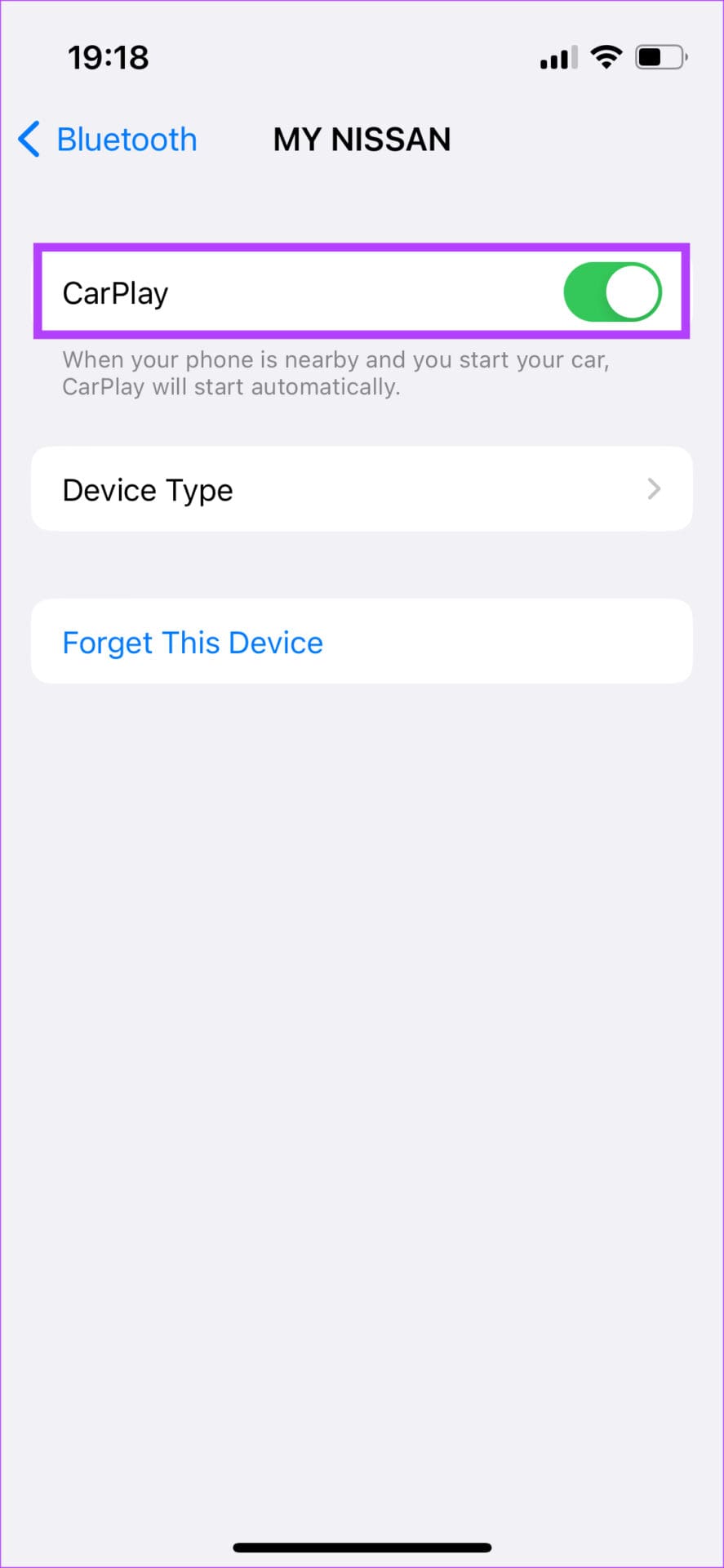 toggle on carplay on iPhone