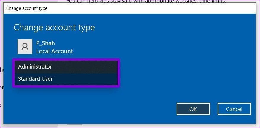 Change Account Type in Windows 10