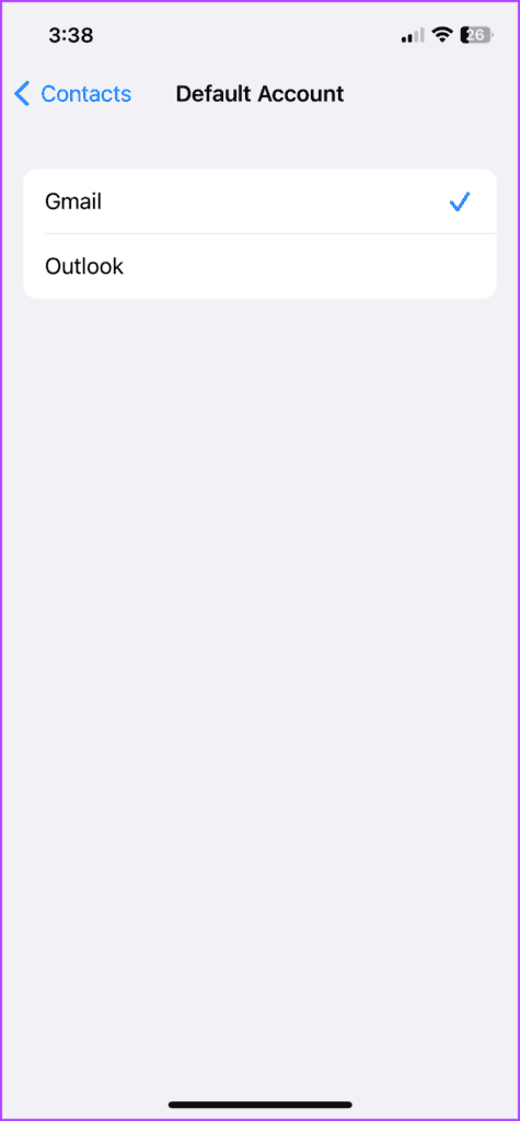 Select the default account to save contacts