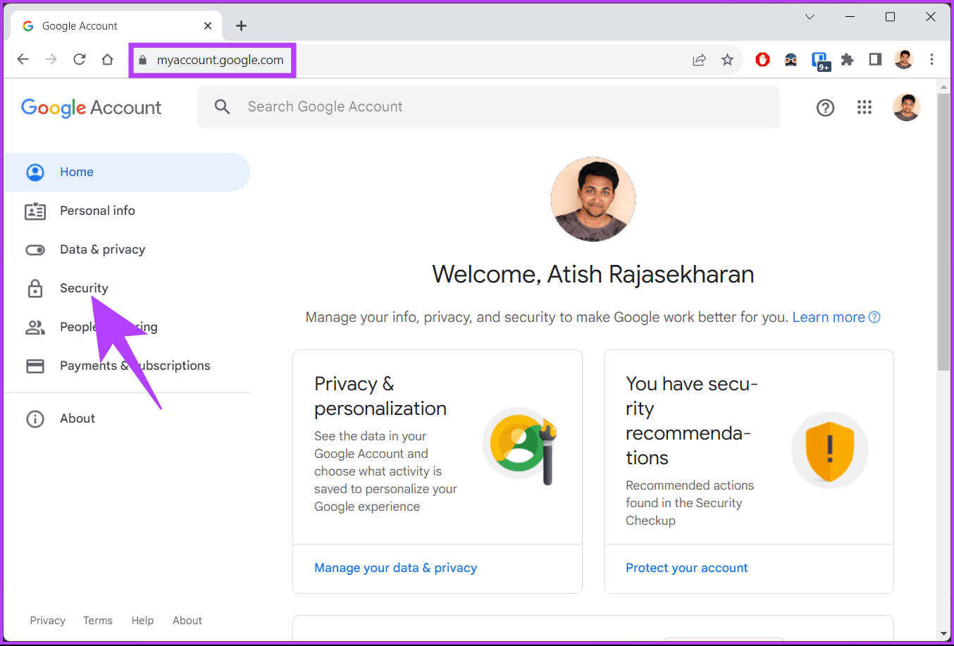 Go to Google My Account