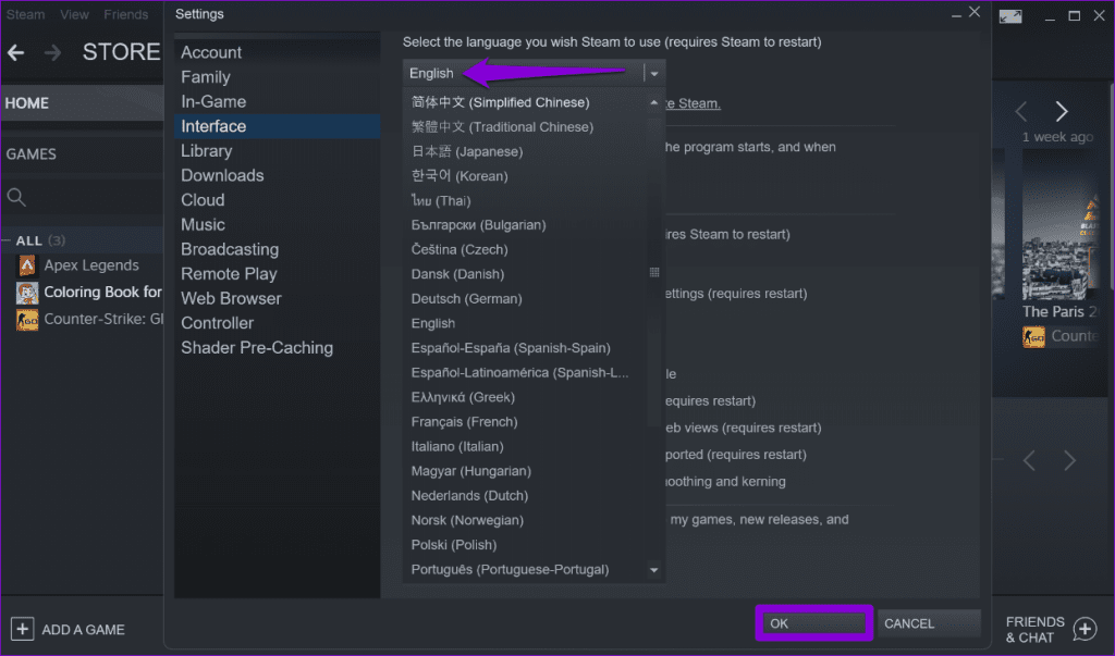 Change Language in Steam for PC or Mac