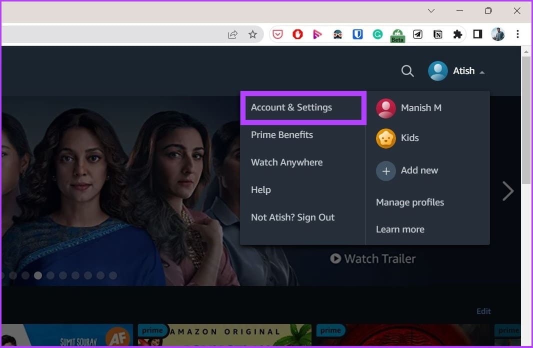 Click on the arrow and select 'Account & Settings'