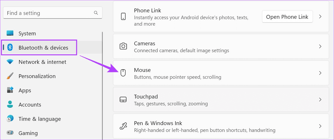 Open Mouse settings