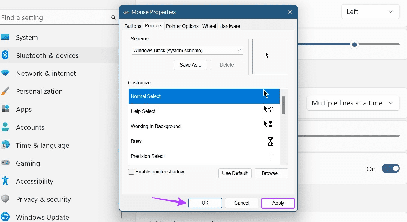Apple mouse scheme settings