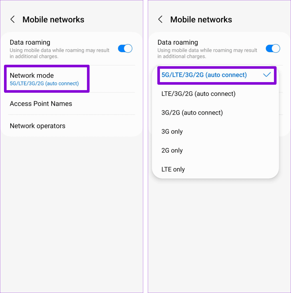 Change Network Mode on Android