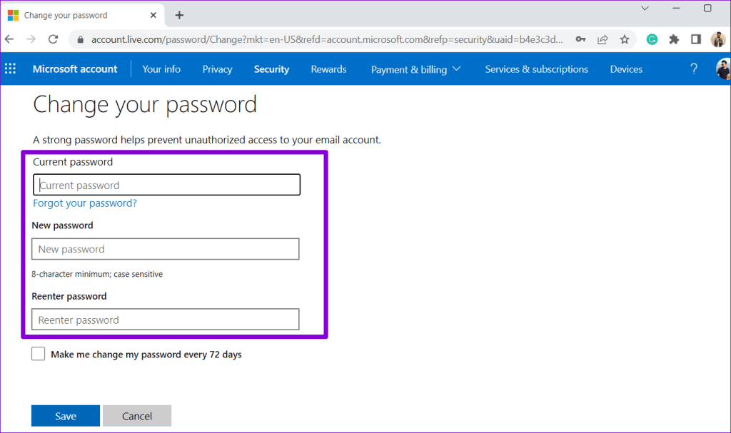 Change Password for a Microsoft Account