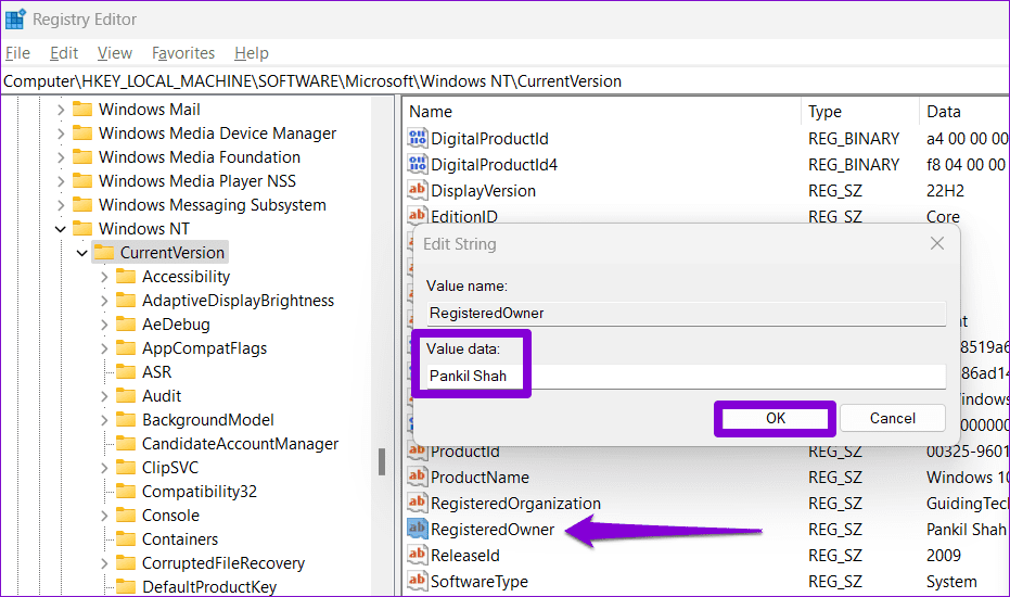 Change Registered Owner Name in Windows 11