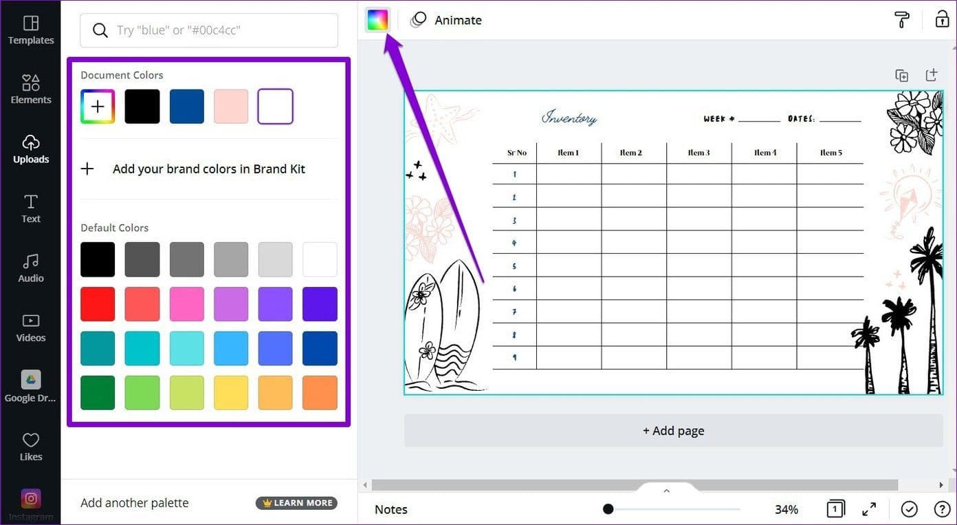 Change Tables Background in Canva