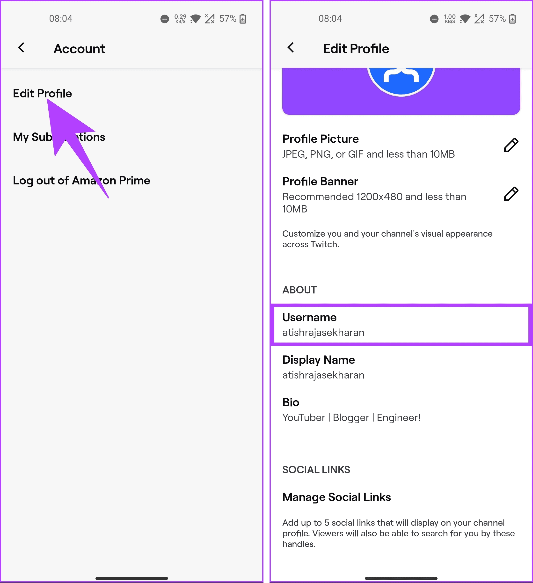 select the Edit Profile option