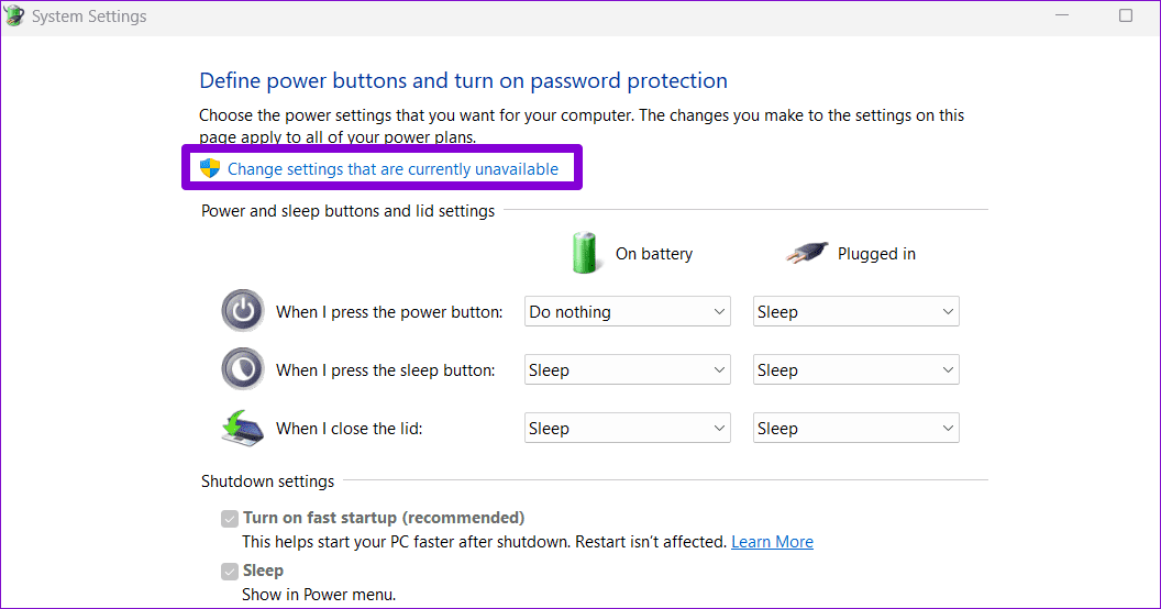 Change system settings
