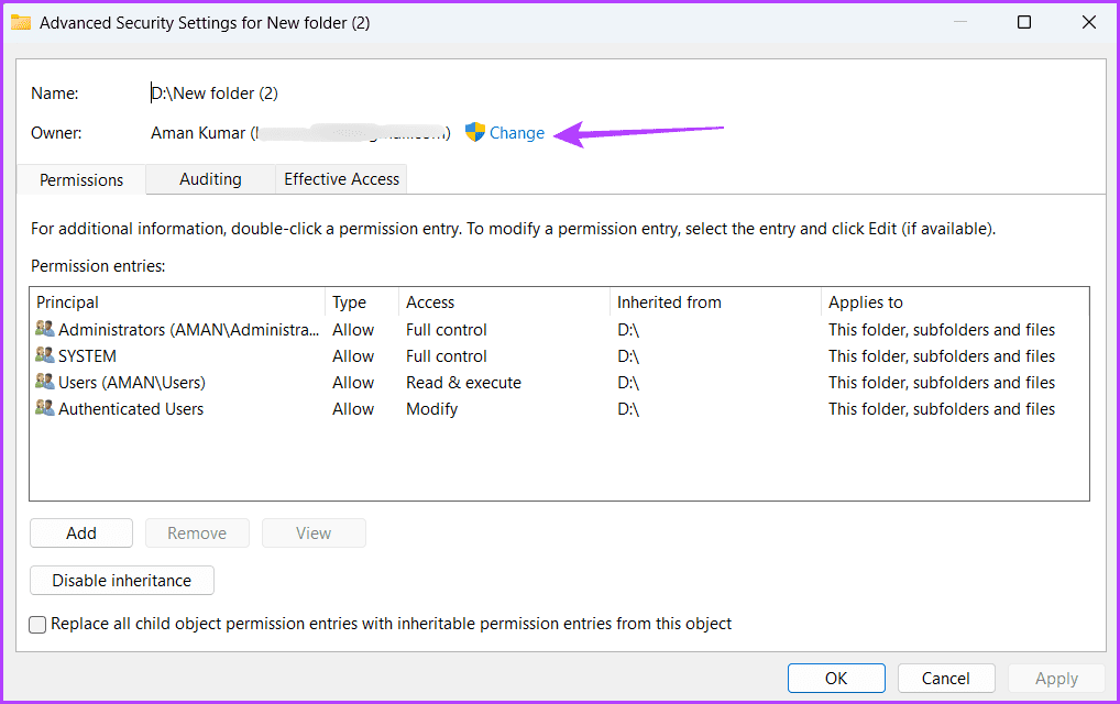 Change option in Folder properties