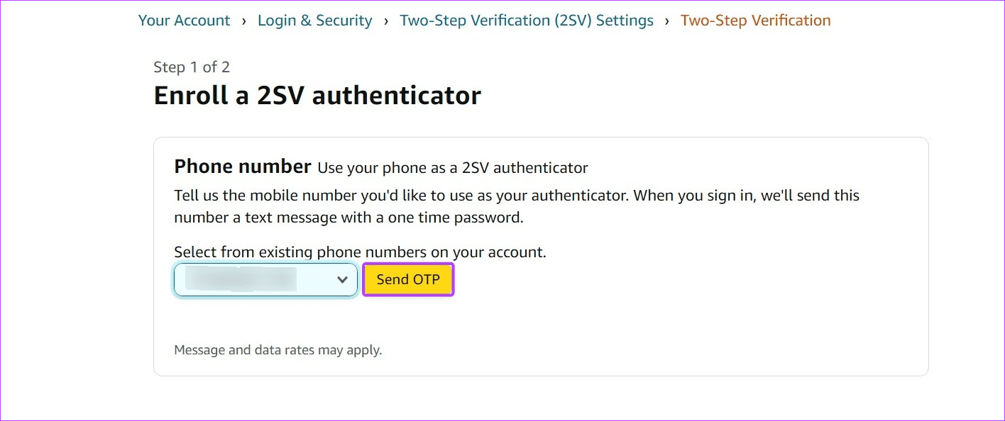 Select mobile number and send OTP