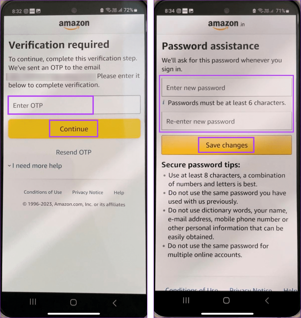 Reset Amazon password