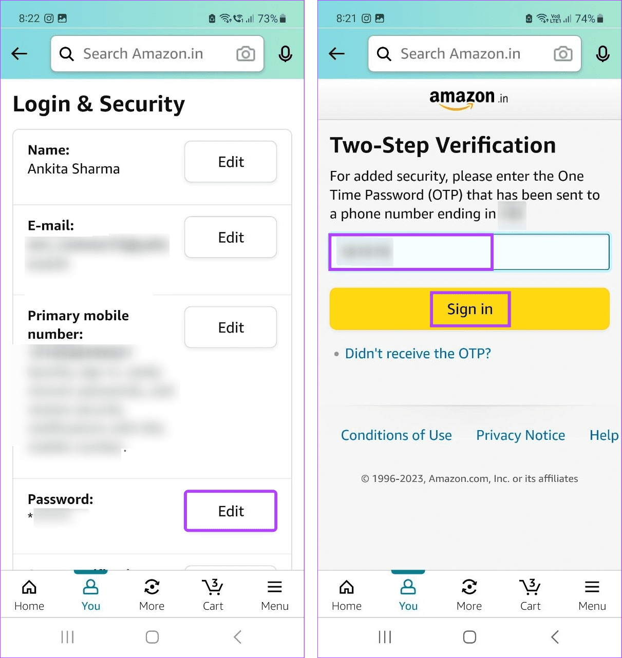 Edit Amazon password
