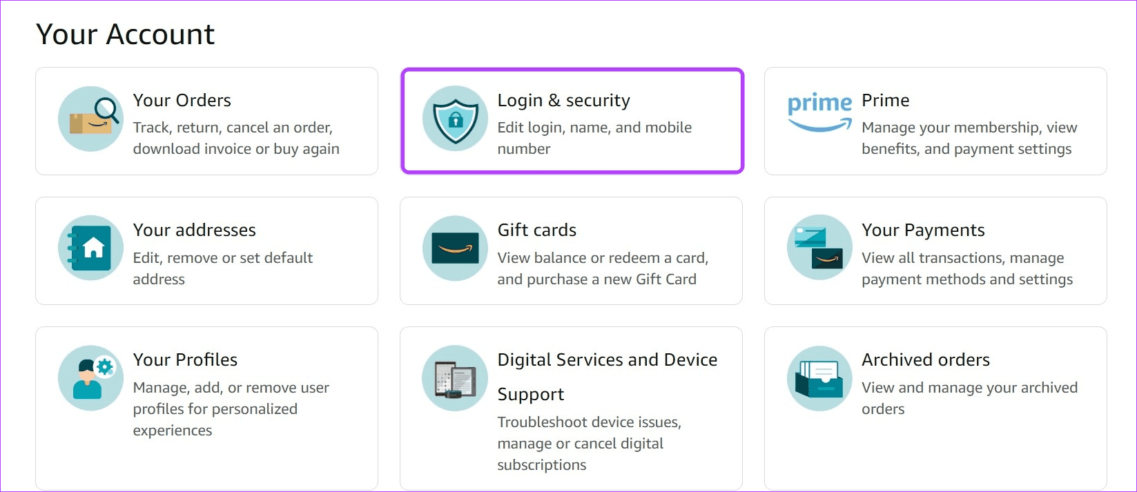 Open Amazon Login & security page