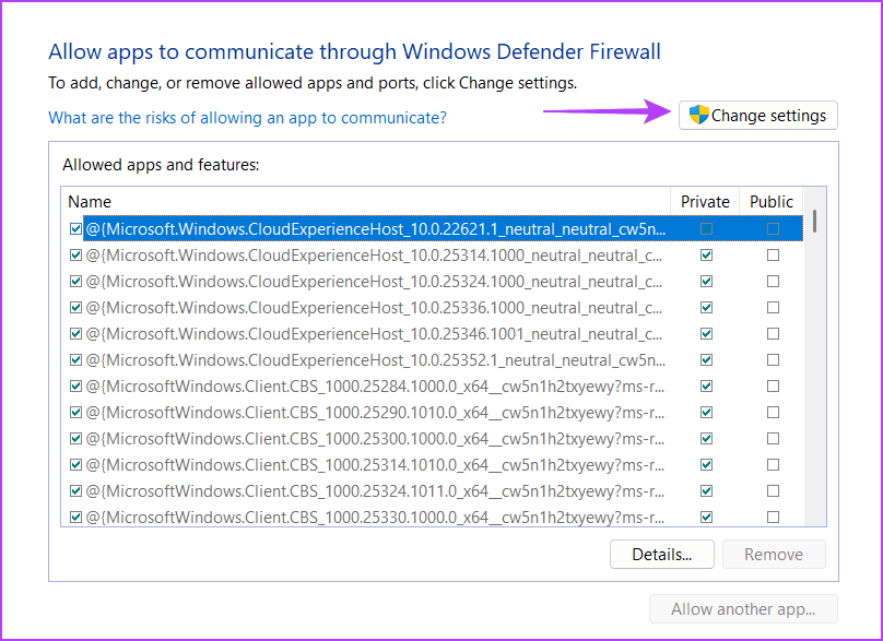 Change settings option in Control Panel