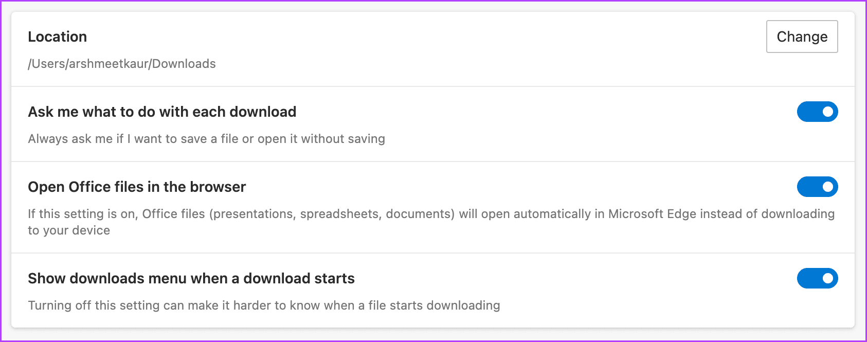 Download options offered by Microsoft Edge