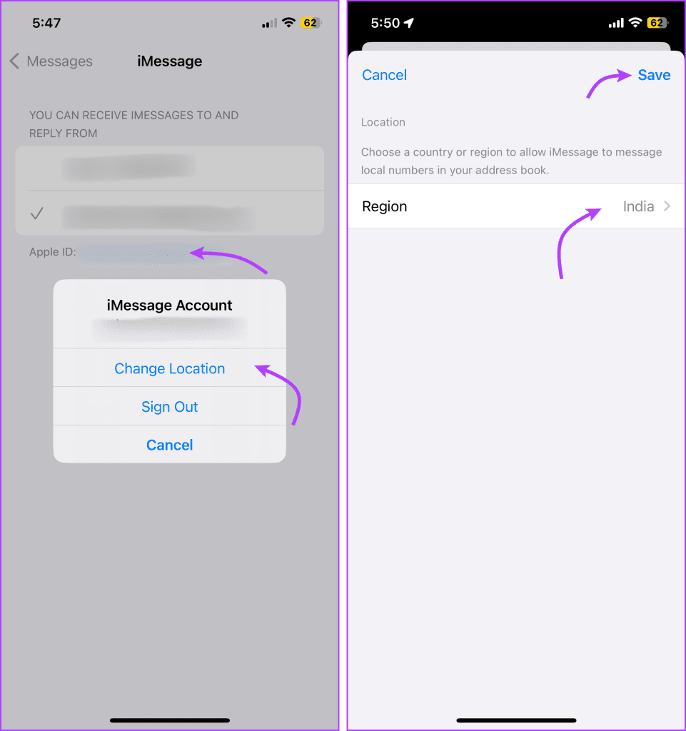 Tap the Apple ID and them Change Location