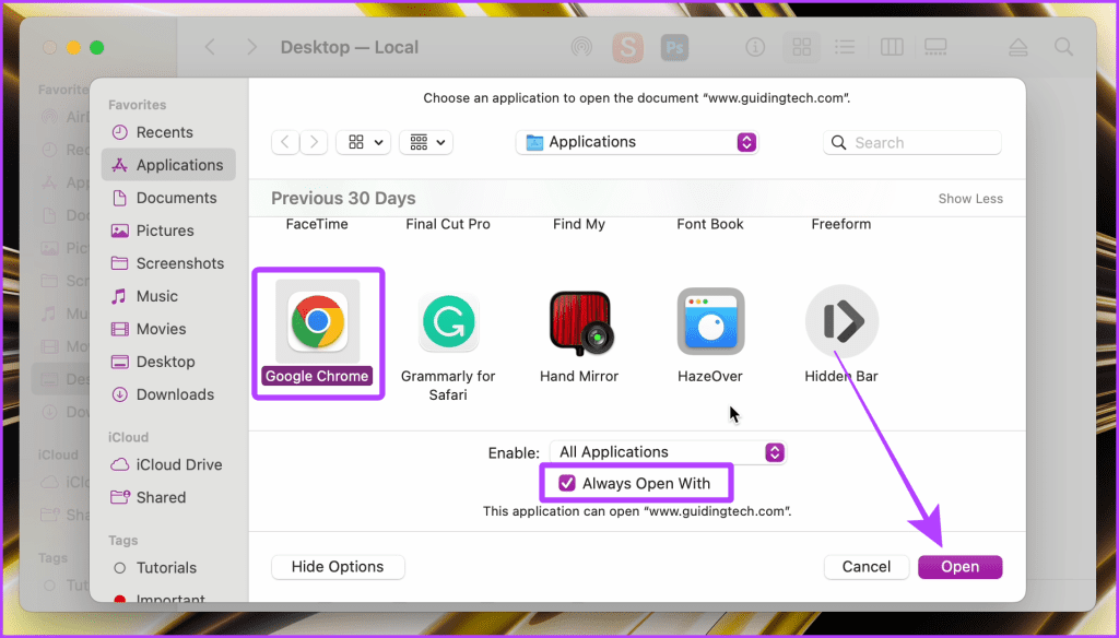 Setting Default Browser for a file in Finder