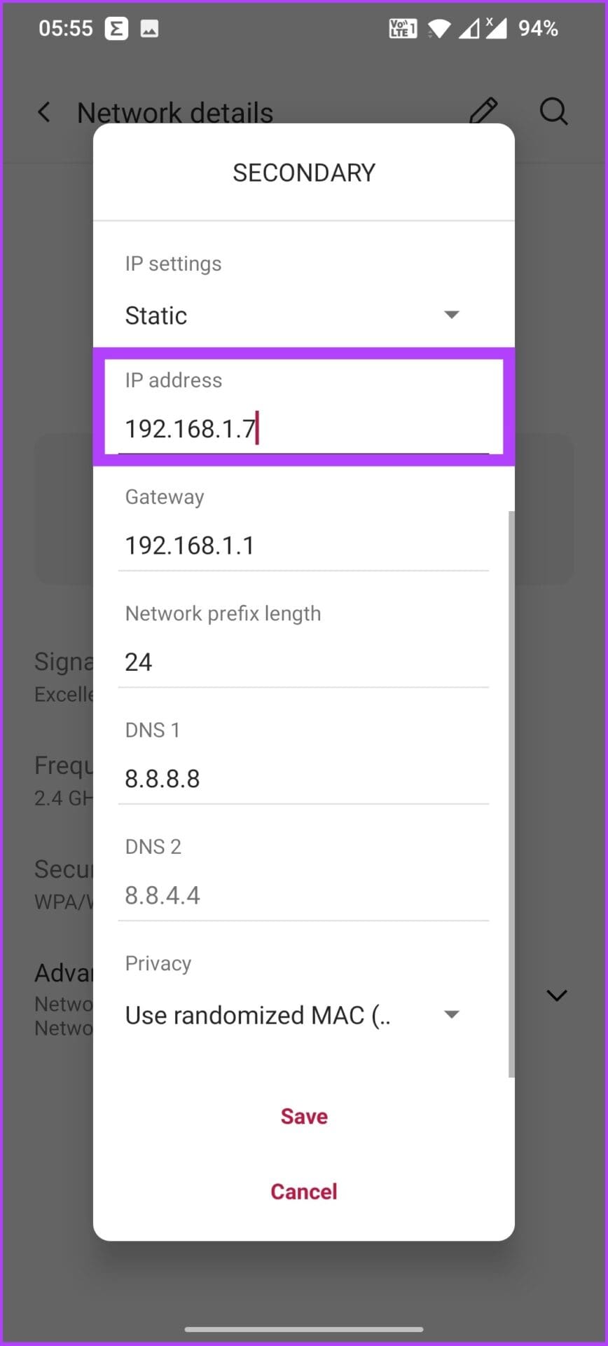 Changing the IP Address from DHCP to Static (4)