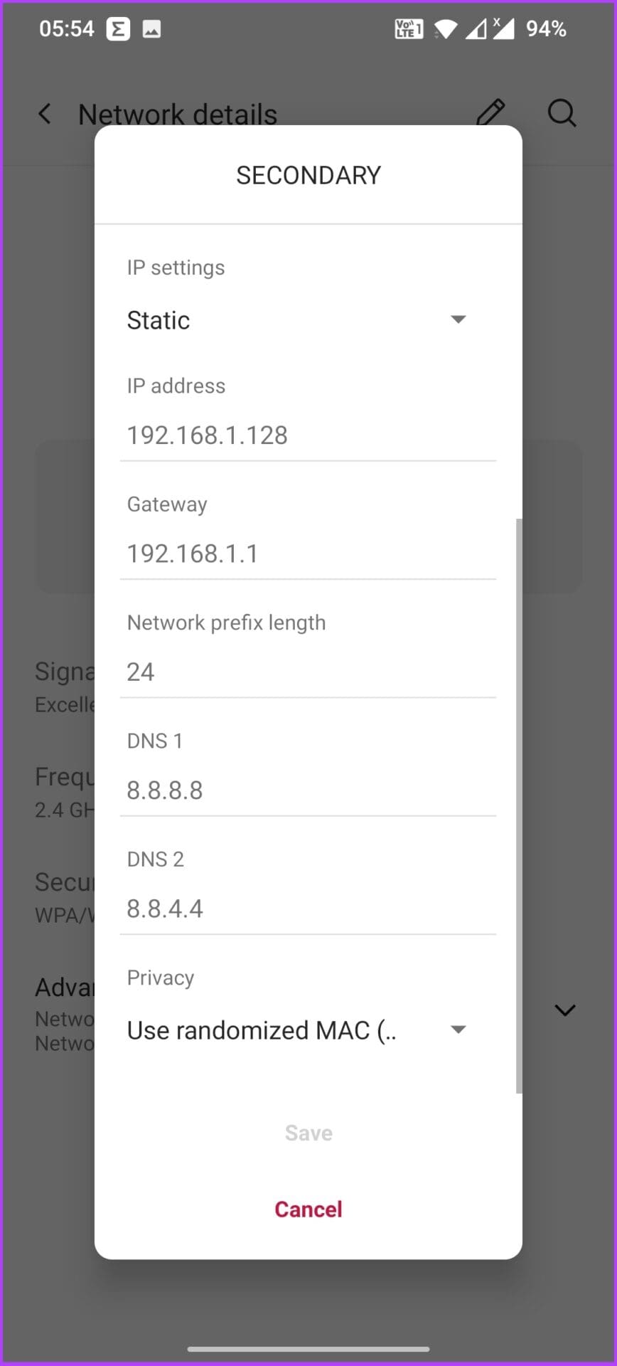 Changing the IP Address from DHCP to Static