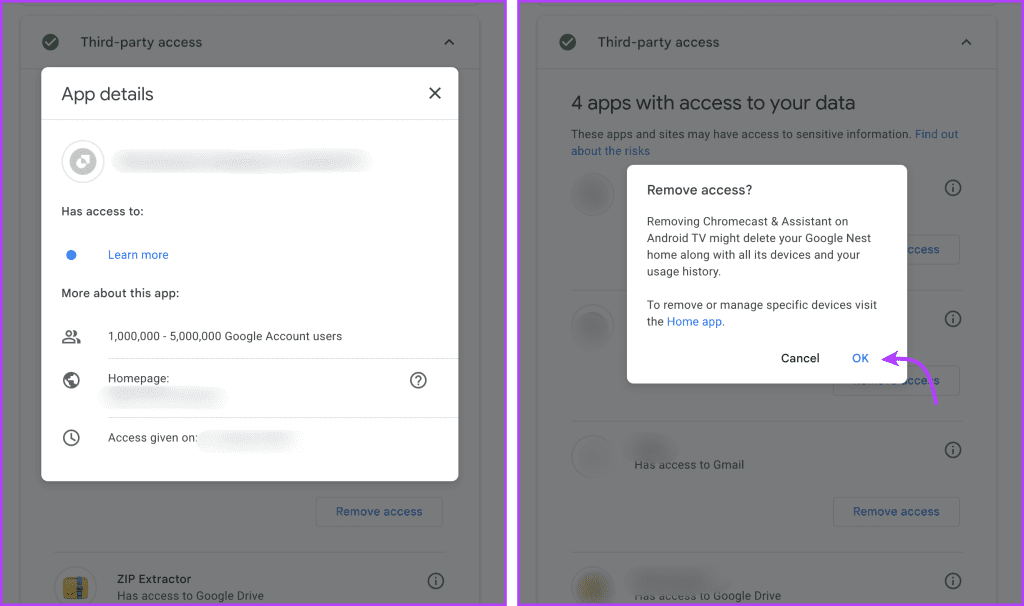 Remove access of third-party apps