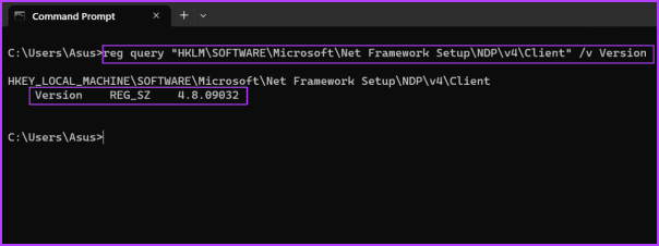 Check NET Framework Version using cmd