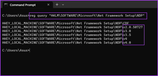 Check NET Framework Version using cmd