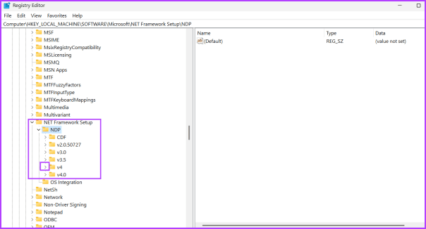 Check NET Framework Version using registry editor 