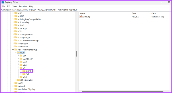 Check NET Framework Version using registry editor 